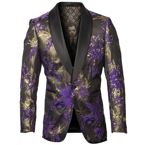 Empire™ (TV Series) Floral Design Shawl Collar Blazer, Purple and Gold